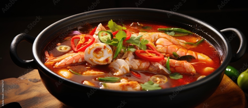 Thai Tom Yum Pla a fiery soup made with snake head fish