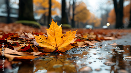 Folhas de outono na chuva photo