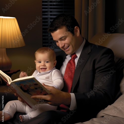 A businessman reading a bed...