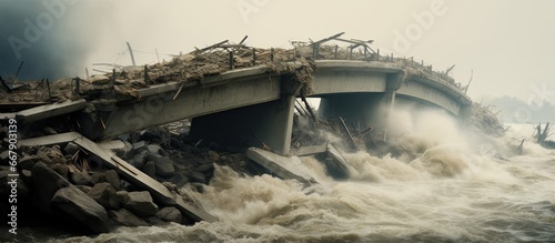 River bridge destroyed by flood infrastructure destroyed