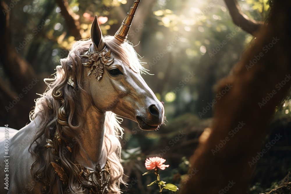 Unicorn, a mythical creature, hoofed animal, a horse, with one large ...