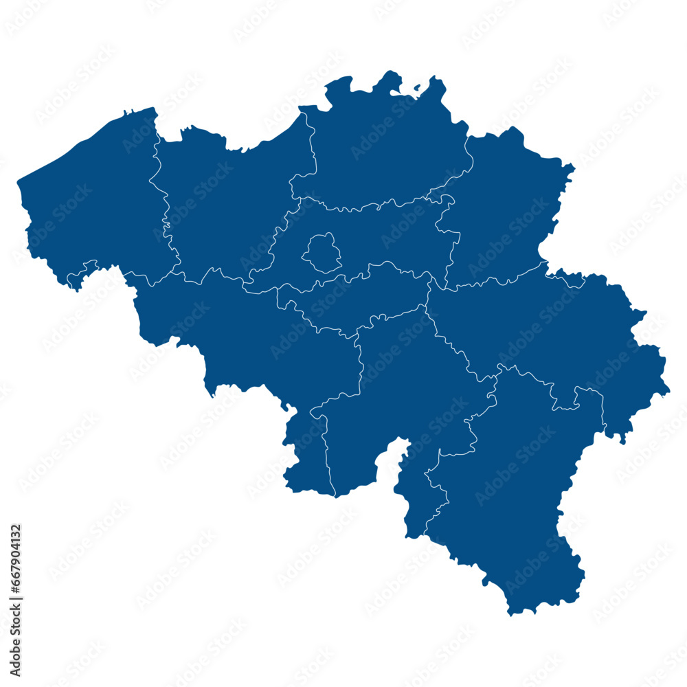 Belgium map with administrative. Map of Belgium in blue