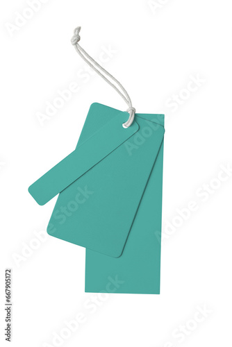 Various shape blank turquoise paper label, cloth tag set isolated on white, transparent background, PNG. Price tag mockup template with copy space for brand, information. Shopping, black friday sale