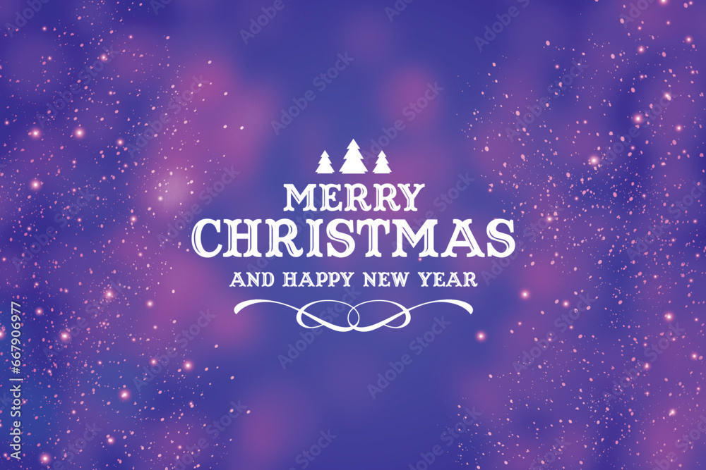 merry christmas happy new year logo with realistic christmas red bokeh background - obrazy, fototapety, plakaty 