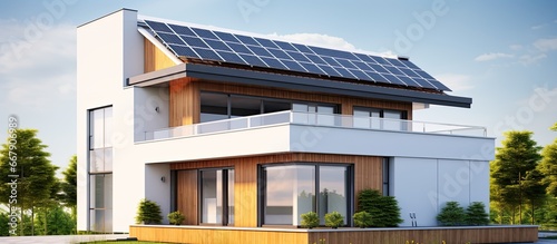 Residential building with solar panels photo