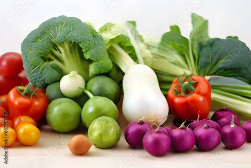 Composition with variety of raw organic vegetables on wooden table. Balanced diet, composition, variety, raw organic vegetables, wooden table, balanced diet, fresh produce, healthy eating, culinary