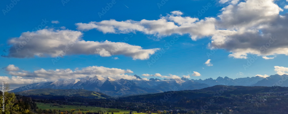 Panoramic view of the mountain landscape, Tatra National park, High Tatras, Carpathian mountains, Poland