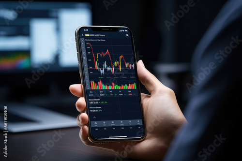 Closeup of a man is looking at the stock market situation with his mobile phone