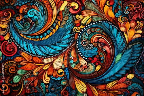 Vibrant Eastern texture for textiles  wallpaper  and graphics. Generative AI