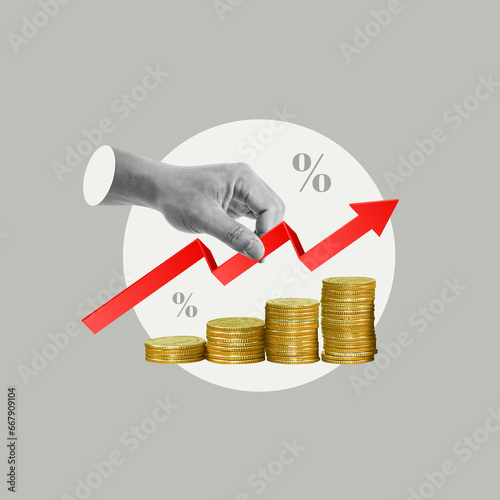 Increase, coin stacking, arrow up, financial interest rate, business investment growth, dividend concept, Compound Interest, Multiplication, Wages, Finance, Value Added Tax, Excise Tax, Investment