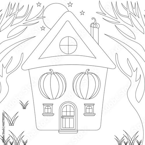 Halloween House Coloring Page and background with Haunted 