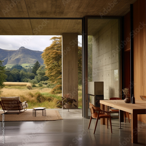 photo of house, rammed earth construction, modest home new zealand landscape photo