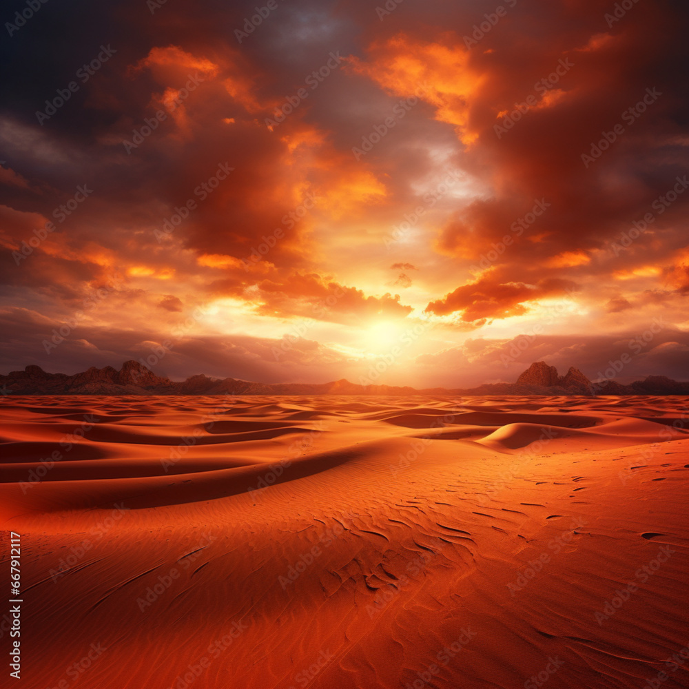 Fototapeta premium Fondo natural con detalle de paisaje de desierto con cielo de atardecer y tonos anaranjados