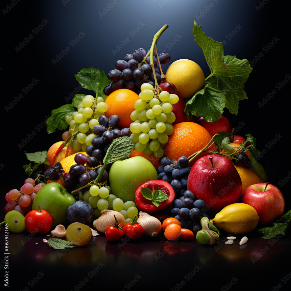 fondo con detalle y textura de multitud de frutas diferentes sobre fondo de tonos grises fondo con detalle y textura de multitud de frutas diferentes sobre fondo de tonos grises
