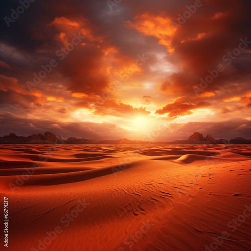 Fondo natural con detalle de paisaje de desierto con cielo de atardecer y tonos anaranjados