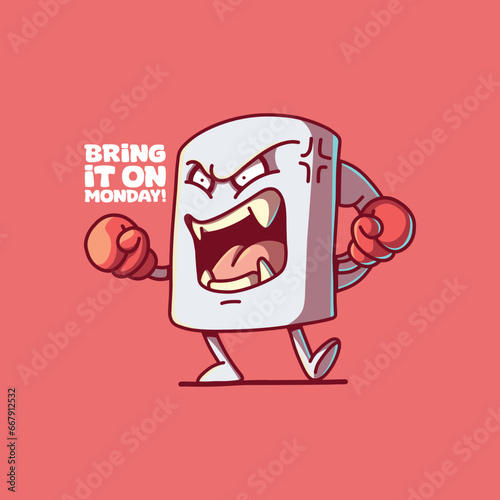 Angry Coffee mug character about being Monday vector illustration. Inspiration. motivation, and brand design concept.