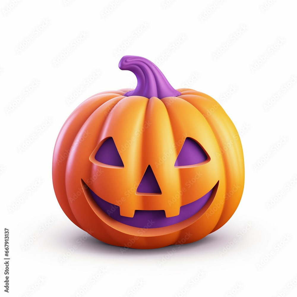 Cute plastic Halloween scary pumpkin stylized 3d render illustration in pastel colors isolated on white background Cute plastic Halloween scary pumpkin stylized 3d render illustration in pastel colors isolated on white background