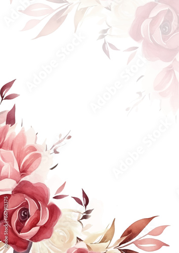 Red beige and pink modern background invitation template with floral and flower