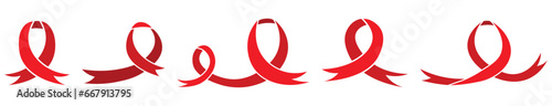 Set of red ribbons on white background. AIDS Awareness Day