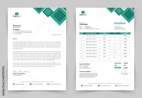 Corporate Letterhead and invoice template. Geometric shapes and editable elements.