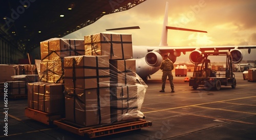 Ammunition Supply: Unloading at Military Airport. Generative ai photo