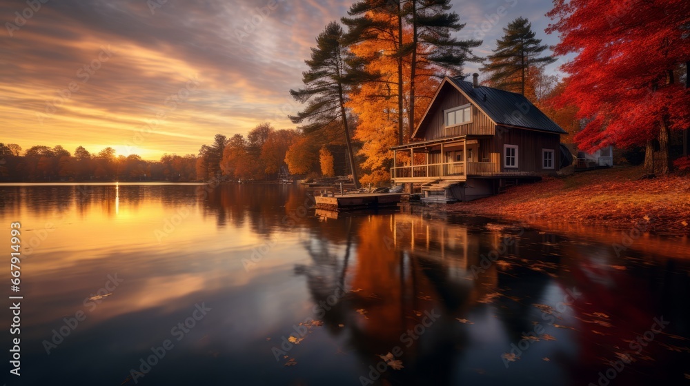 Obraz premium A beautiful autumn landscape just at the end of autumn. Generative AI.