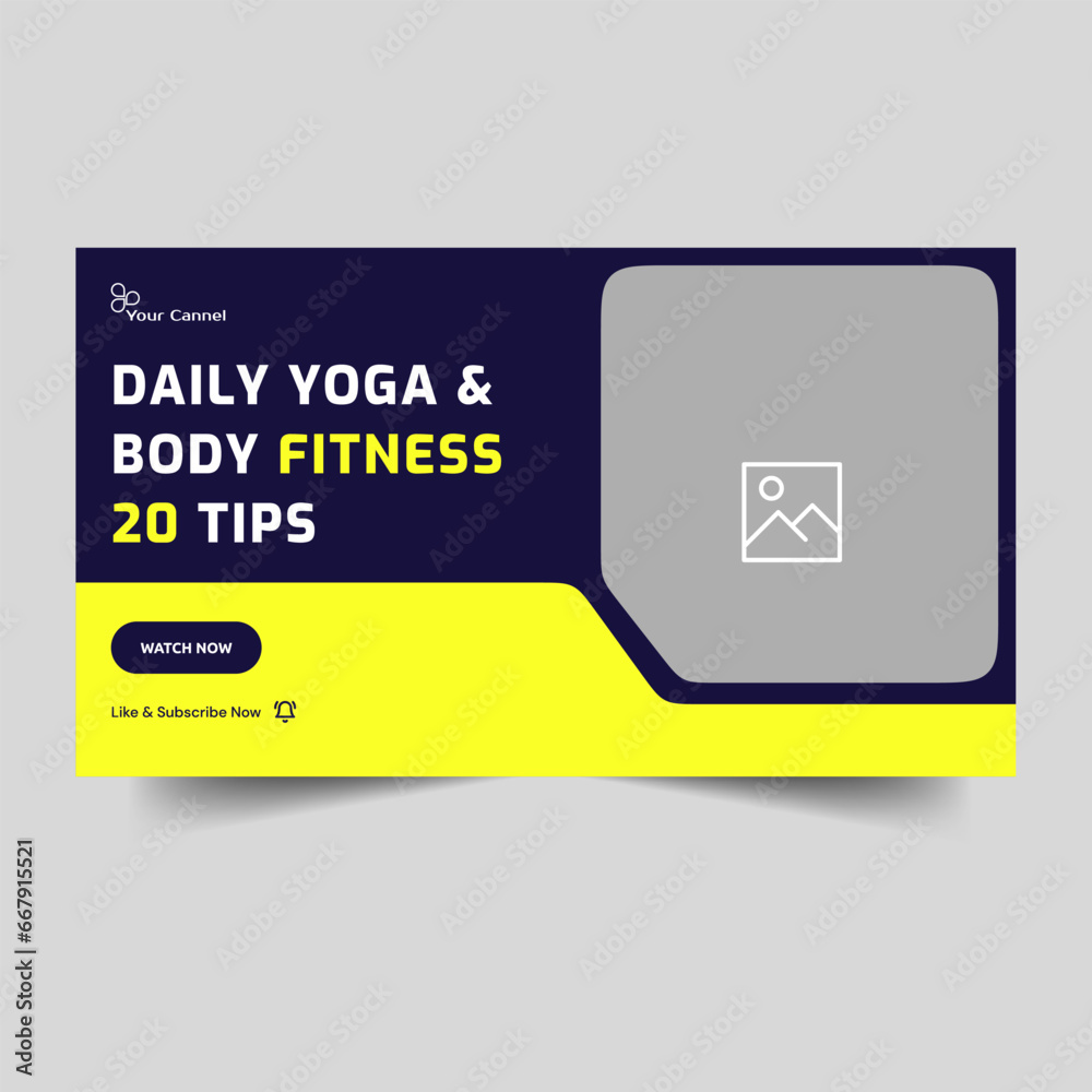 Obraz premium Customizable trendy fitness thumbnail banner design, yoga tips, fully vector eps 10 file format