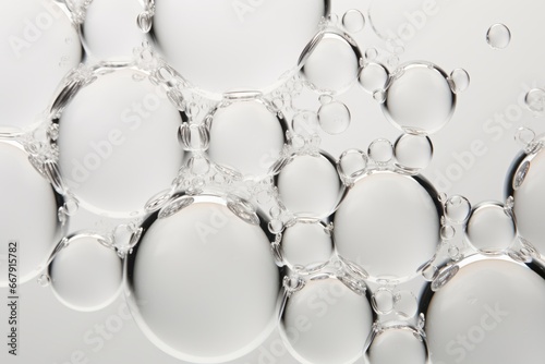 Detailed perspective of a collection of clear water droplets against a stark white backdrop