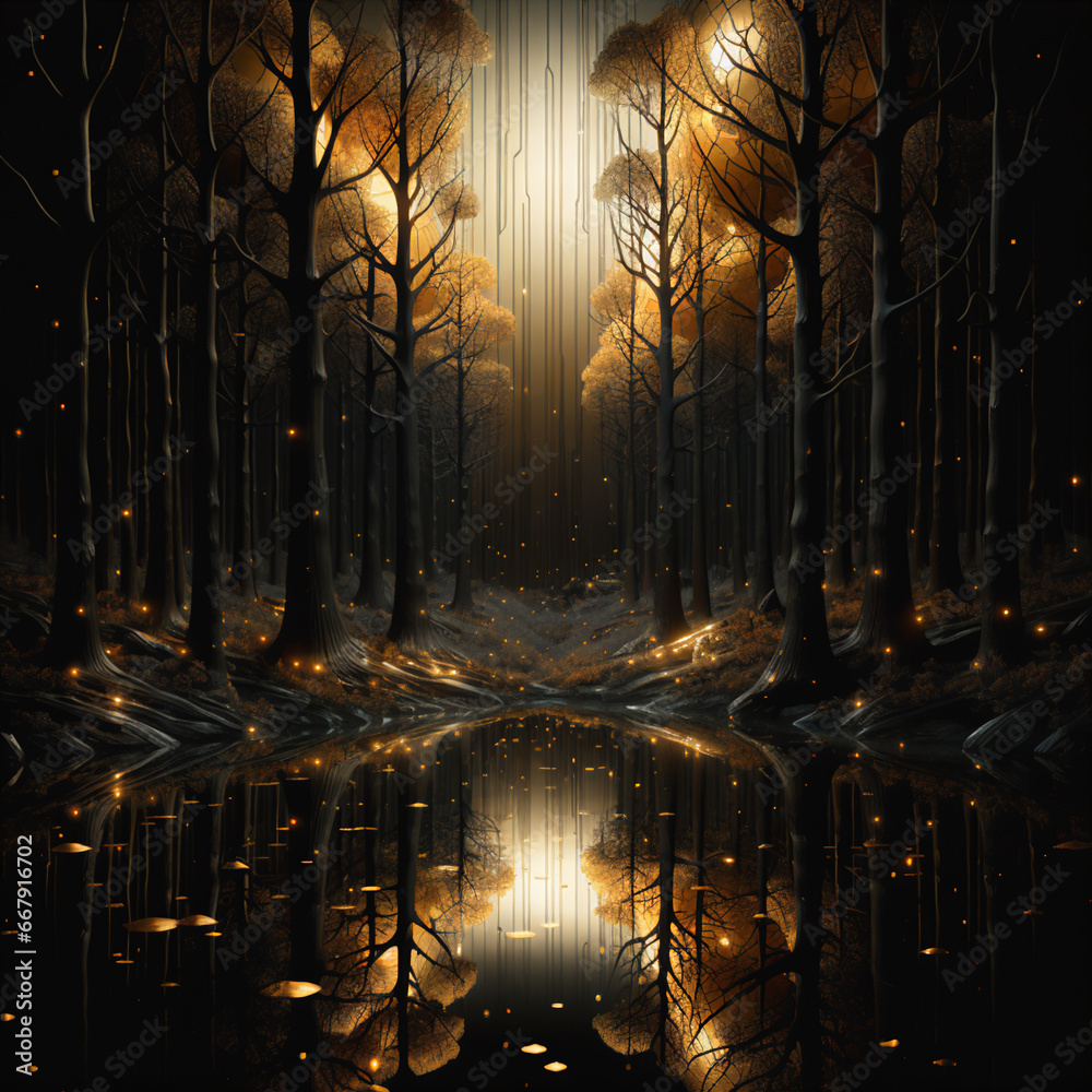 Golden Forest: 3D-Rendered High Detail Poster