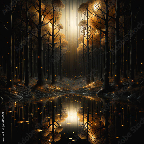 Golden Forest: 3D-Rendered High Detail Poster