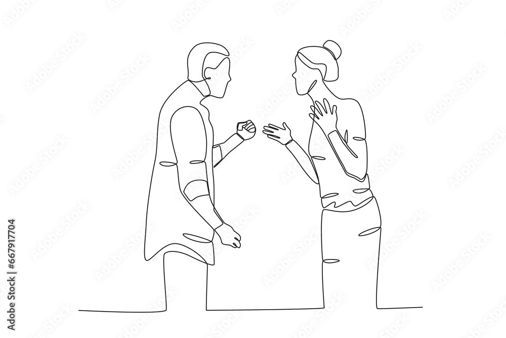 A husband and wife argue. Relationship problem one-line drawing A husband and wife argue. Relationship problem one-line drawing