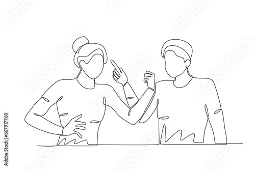A couple had a big fight. Relationship problem one-line drawing