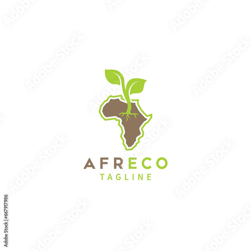 Organic ecologic brand plant growing on africa map Logo Design Symbol Template Flat Style Vector Illustration