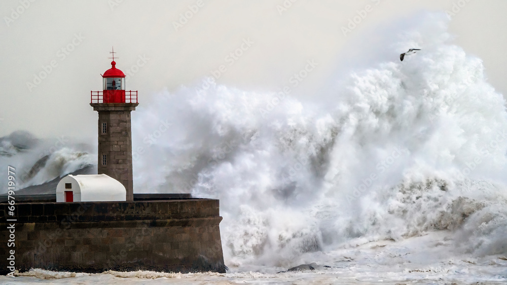 Lighthouse during storm, Portugal 