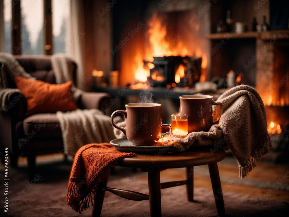 Xícaras de Chá Aquecendo o Inverno: Desfrutando Perto da Lareira