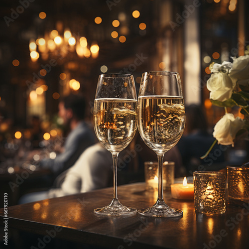  close up of two people toasting a glass of champagne,holiday party.