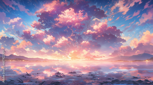 Radiant Sunlit Anime Landscapes: Atmospheric Intensity Unveiled photo