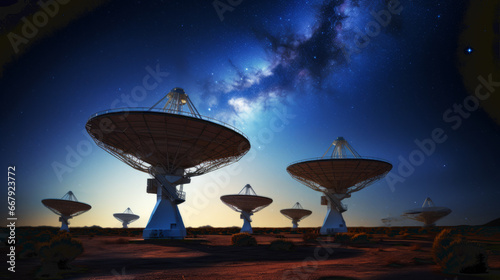 Abstract image of radio telescopes pointing to the Heavens. 