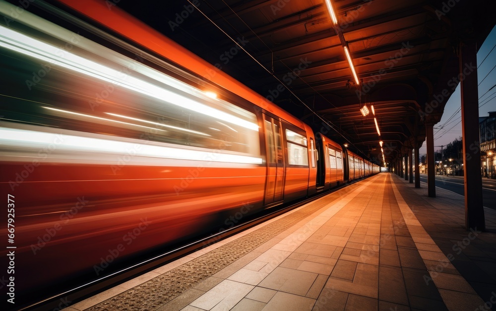 A train is passing by. Long exposure photography