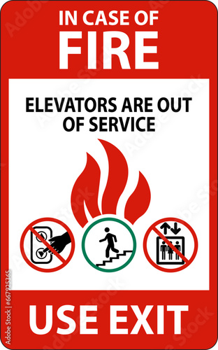 In Case Of Fire Sign: Use Exit, Elevators Are Out of Service