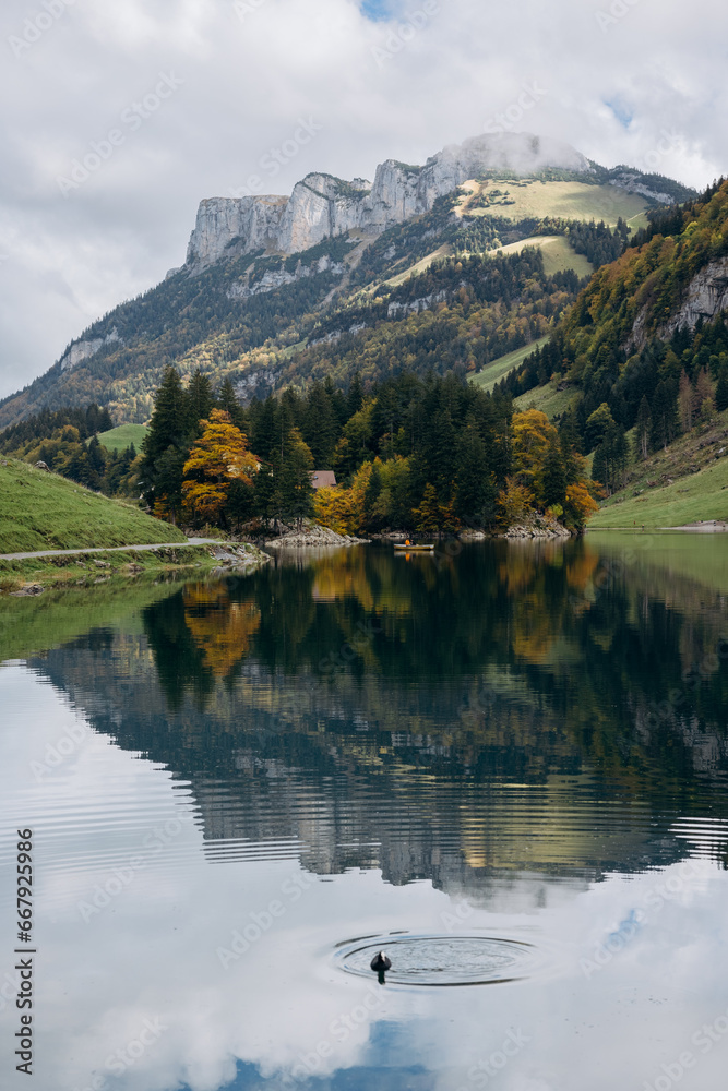 Lake Seealpsee near Appenzell in swiss Alps, Ebenalp, Switzerland. Swiss mountain view