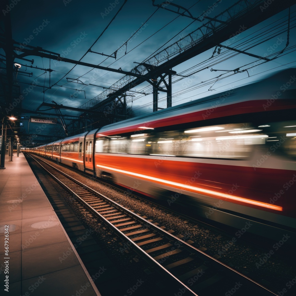 Fototapeta premium A train is passing by. Long exposure photography