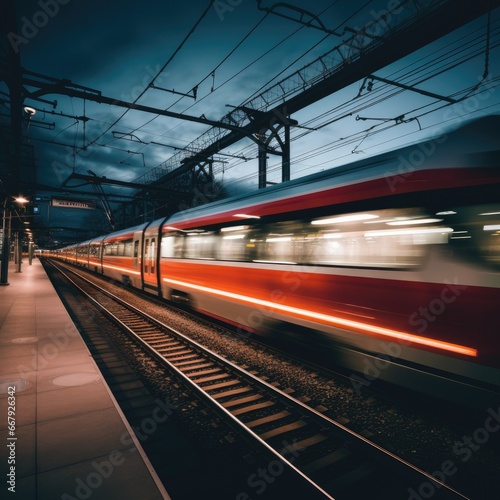 A train is passing by. Long exposure photography