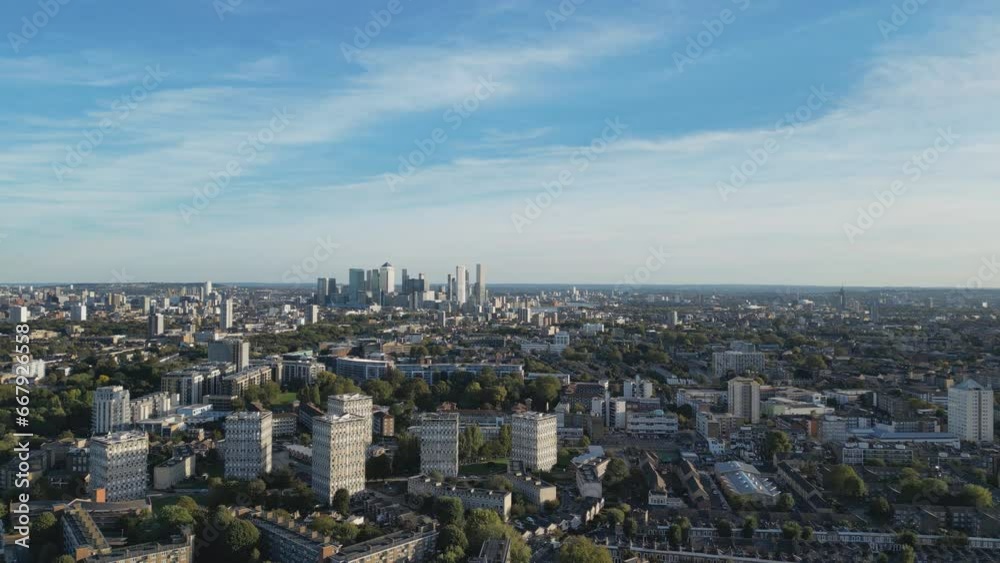 High angle drone shot of London in early autumn. High angle drone shot of London in early autumn.