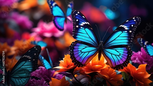 Delicate butterflies gracefully resting on vibrant, colorful flowers © vectorizer88