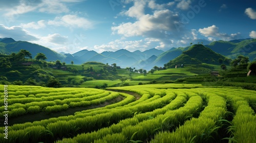 The art and science of cultivating lush rice fields © vectorizer88