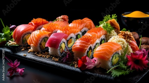 Exquisite and artistic arrangements of delectable sushi