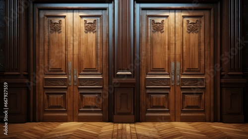 2 closed mystical wooden doors UHD wallpaper