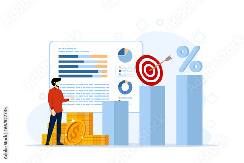 accounting or finance concepts, business plans and budgets, analyst, accountant, economics, accounting, consulting, tax forms, tax filing, audit services, business strategy. flat abstract illustration