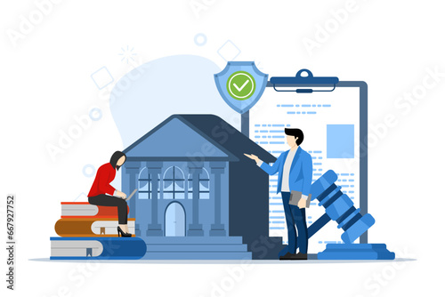 Legal advice concept. Law and justice scene. lawyer consultant client, judge knocks with wooden gavel. legal advice consultation. Consideration. Flat vector illustration banner for website.